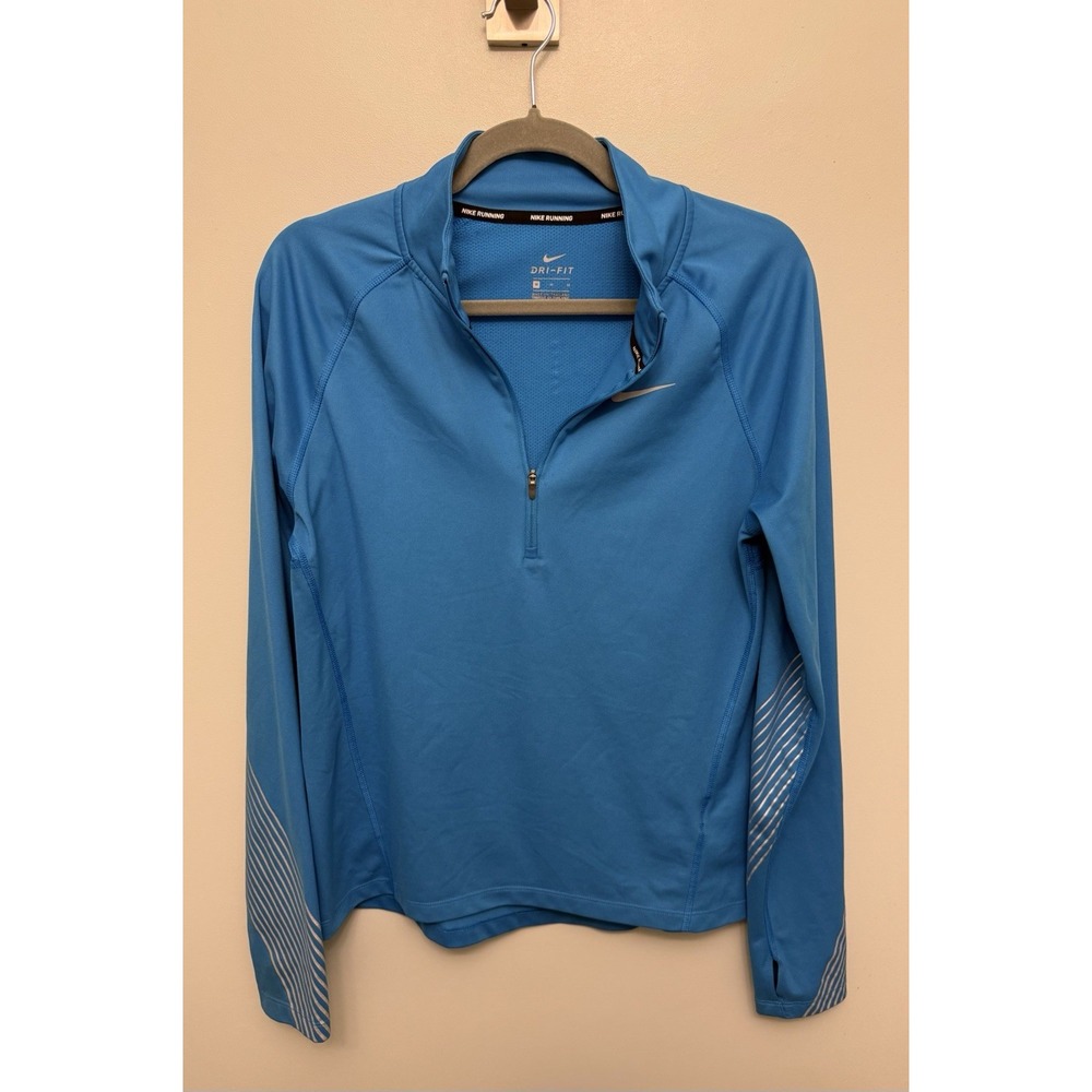 Nike Jacket Women's Medium‎ Blue Running Top DRI-Fit Quarter Zip L/S Activewear